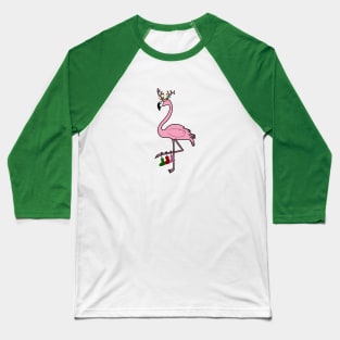 Flamingo Christmas, Deer Antlers, Festive Gift Baseball T-Shirt